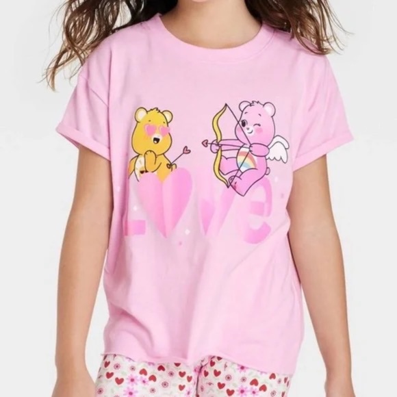 Girls Care Bears Unlock the Magic Pink Funshine Cheer Love Cupid Shirt Cotton L - Picture 1 of 4